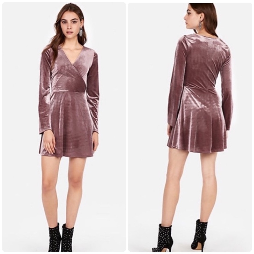Express Ribbed Velvet Fit and Flare Dress